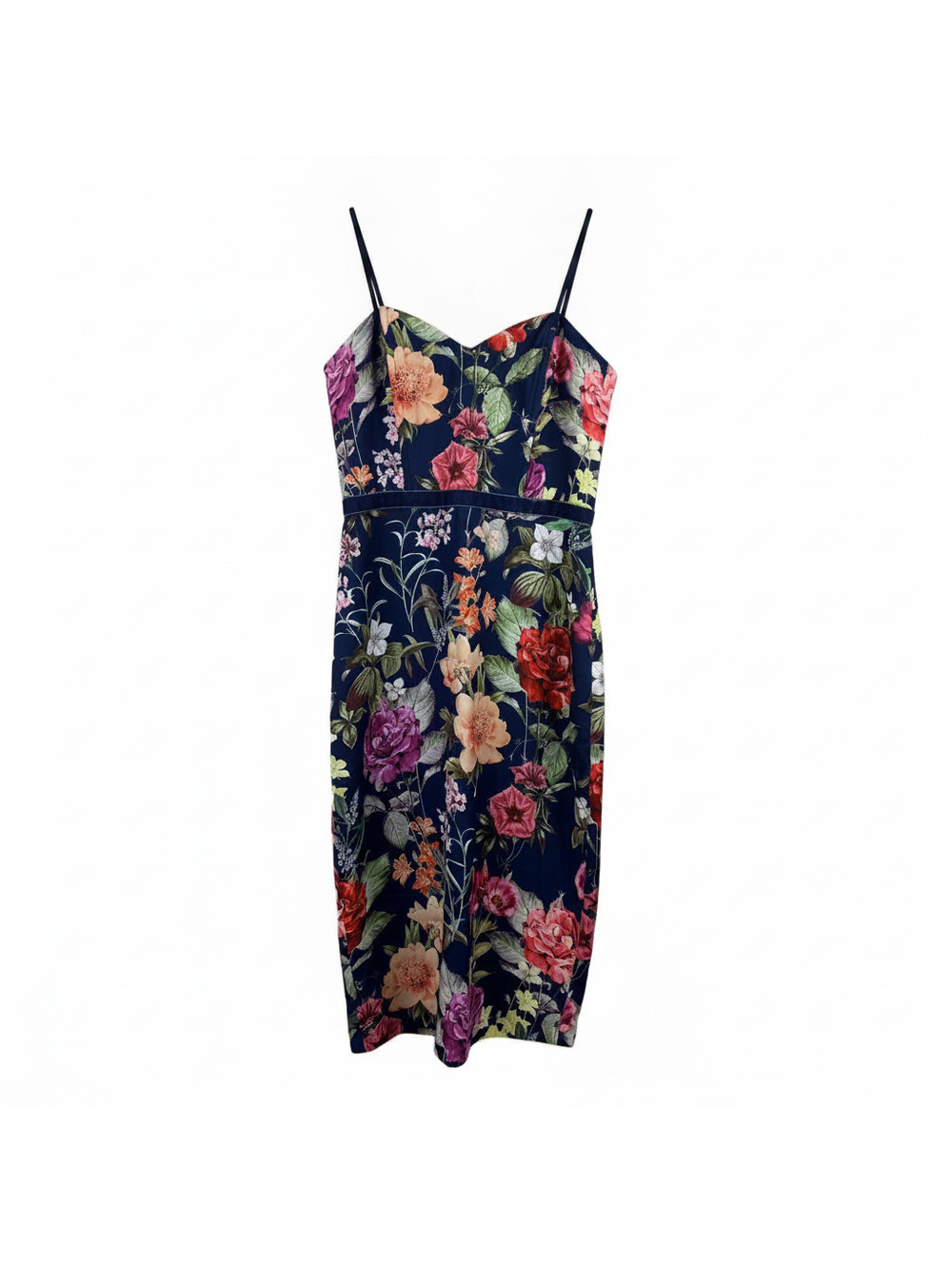 Adelyn Rae navy floral midi dress sweetheart neckline corset